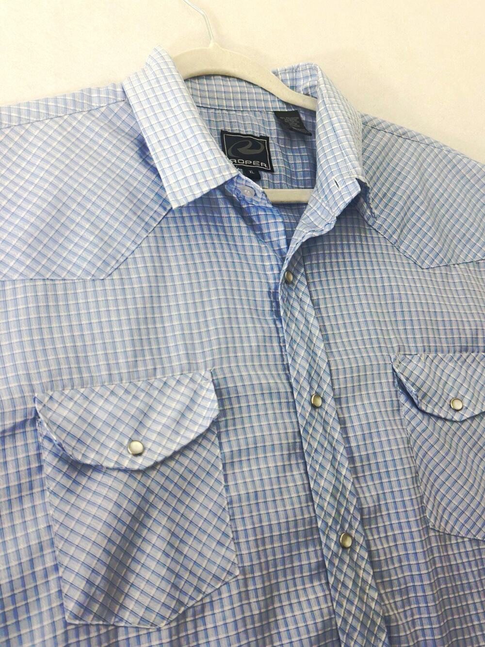 Roper Men XL Blue Plaid Pearl Snap Western Cowboy Shirt
